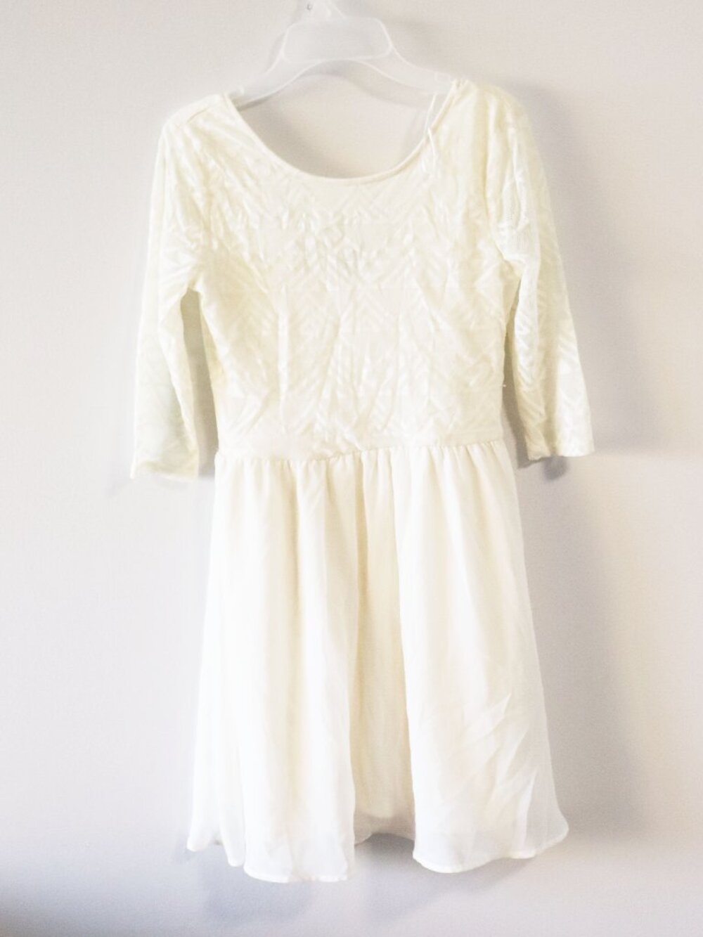 Divided Ivory Lace Chiffon Mini 3/4 Sleeve Dress